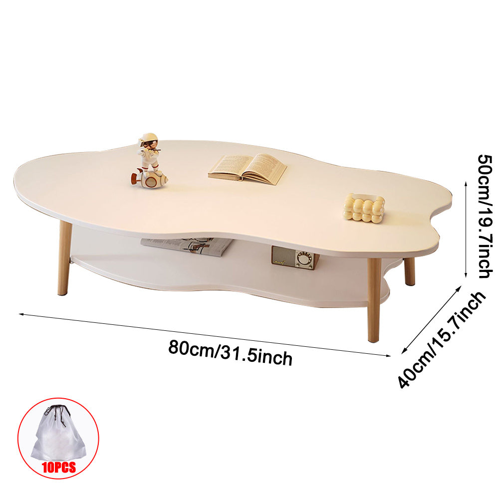 Coffee Table with Wood, Cloud-Shaped 2-Tier Curved Edges Lower Storage - product gallery image 8