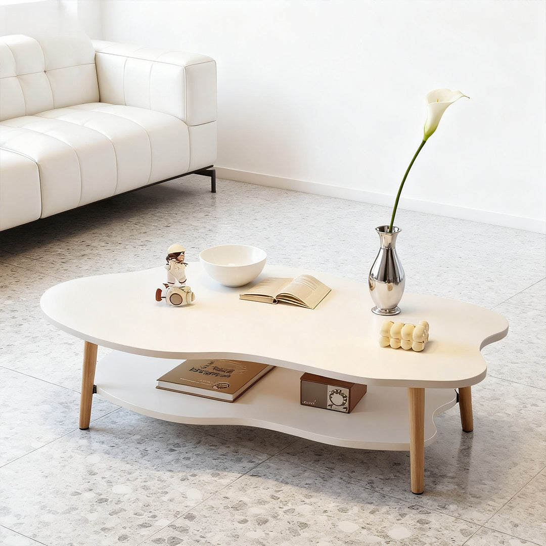 Coffee Table with Wood, Cloud-Shaped 2-Tier Curved Edges Lower Storage - product gallery image 9