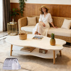 Coffee Table with Wood, Cloud-Shaped 2-Tier Curved Edges Lower Storage