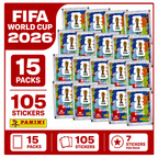 Collectible Sticker with 15 Pack, 105 Stickers, FIFA World Cup Panini Packs 15x