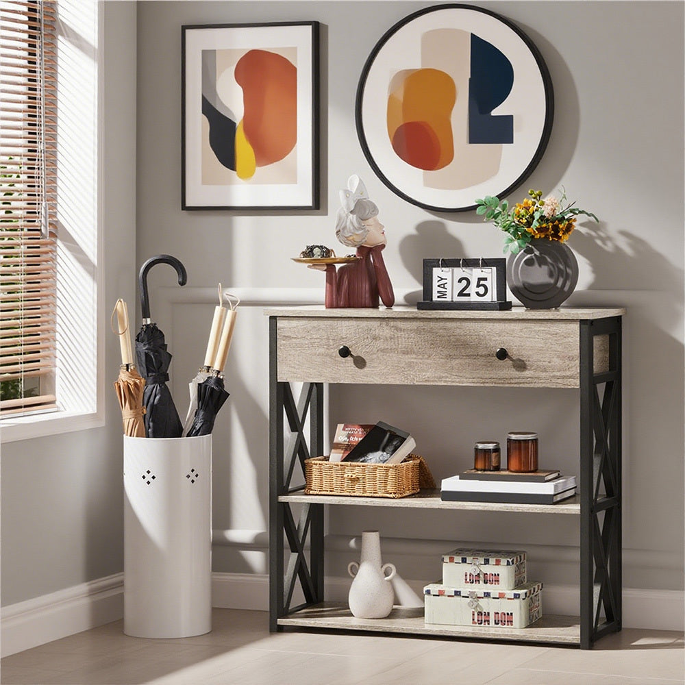 Console Table with Industrial Drawer Two Shelves for living rooms and bedrooms - product gallery image 7