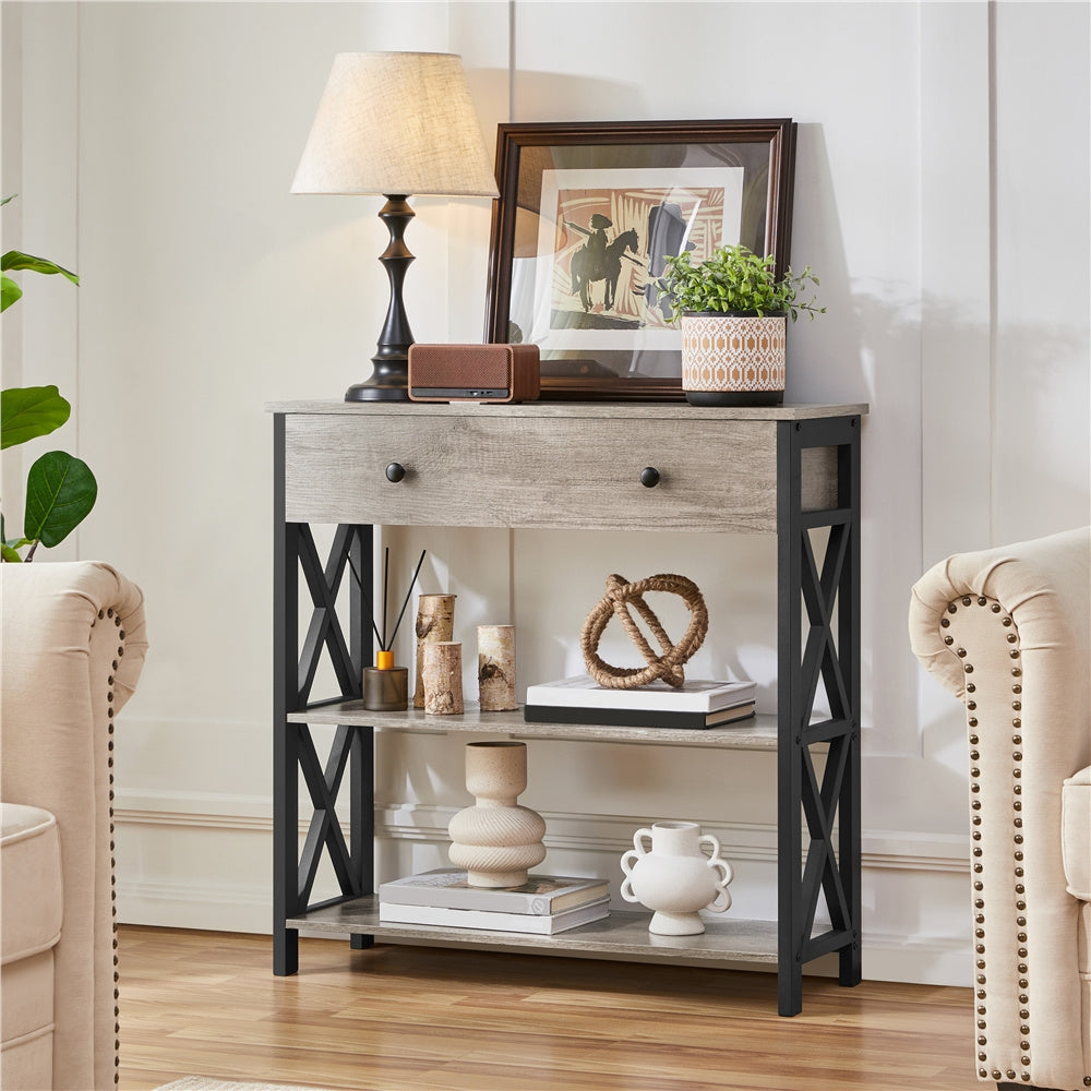 Console Table with Industrial Drawer Two Shelves for living rooms and bedrooms - Gray option