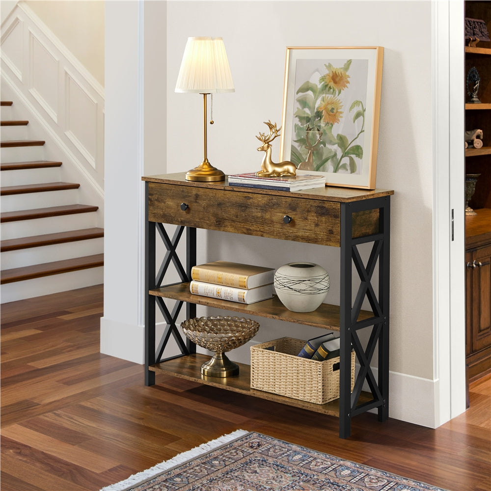 Console Table with Industrial Drawer Two Shelves for living rooms and bedrooms