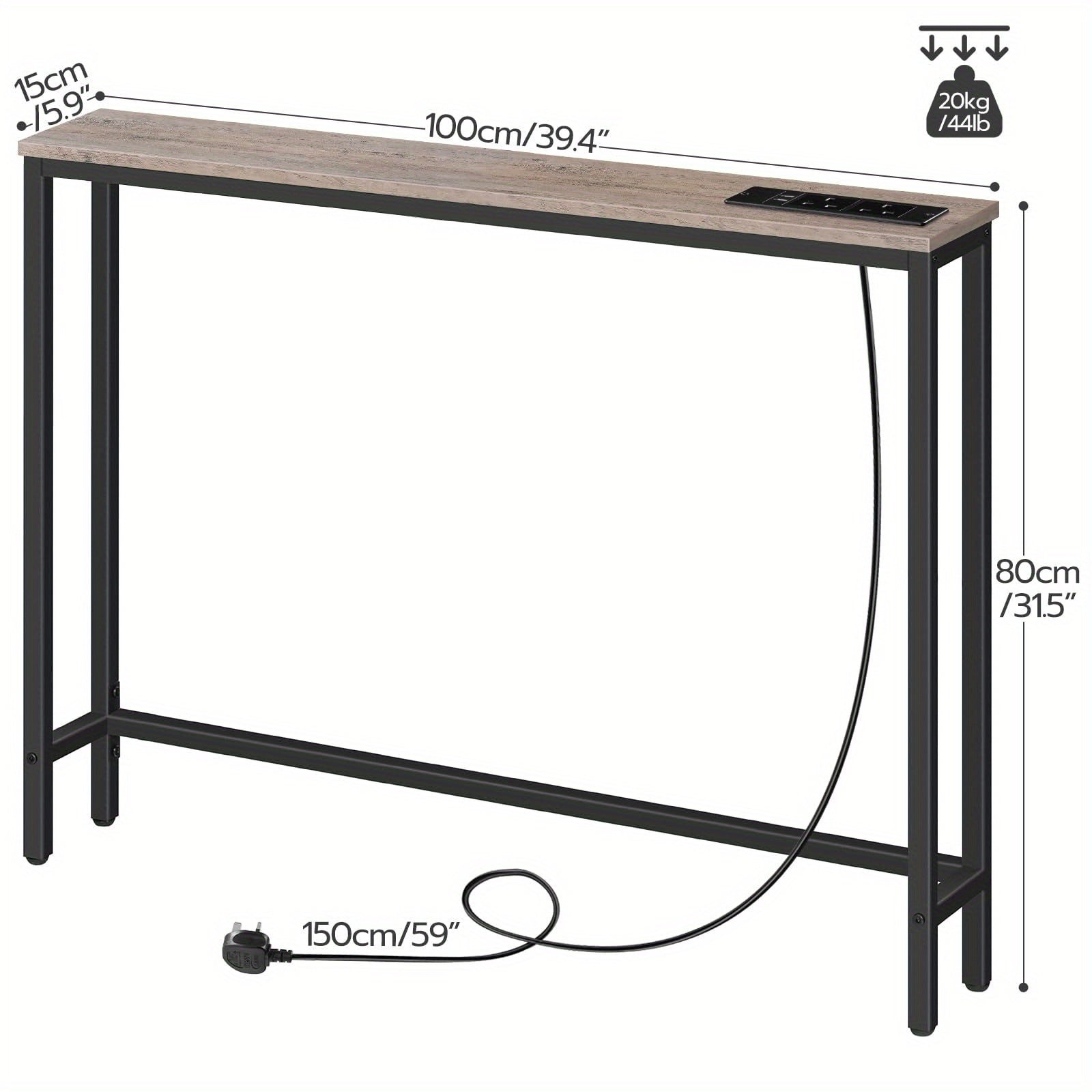 Console Table with Power Outlets USB Ports Slim Hallway - product gallery image 3