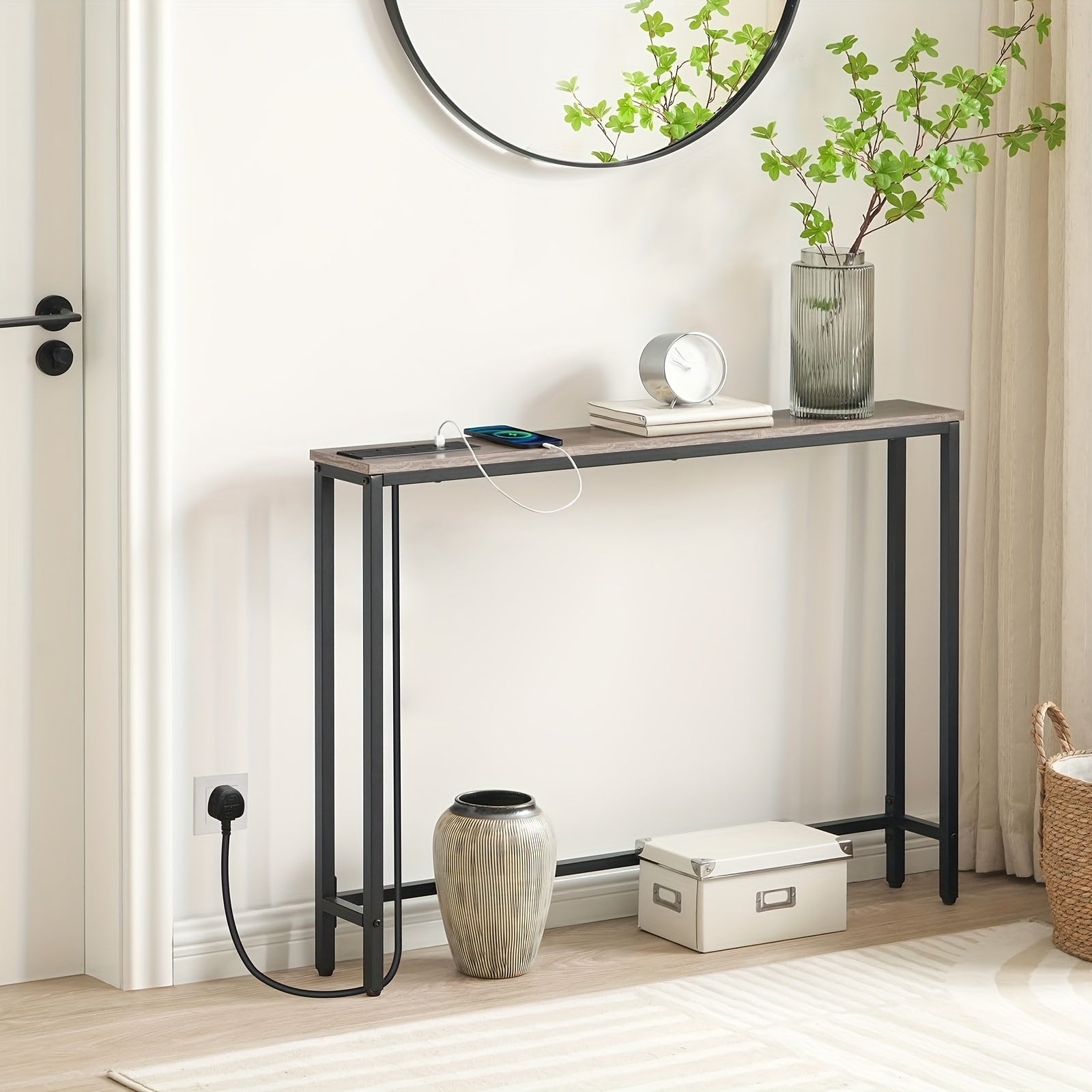 Console Table with Power Outlets USB Ports Slim Hallway