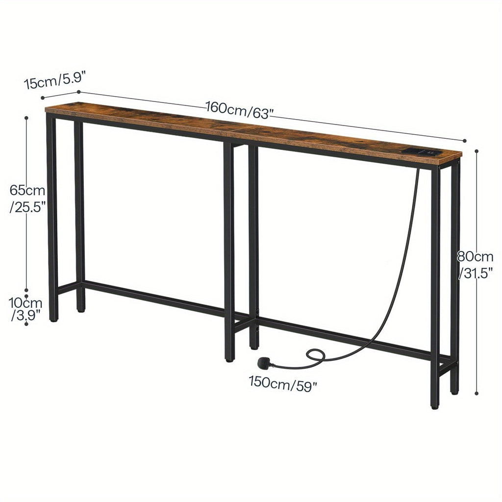 Console Table with Space-Saving, 160cm, Narrow Charging Station Slim Hallway Behind