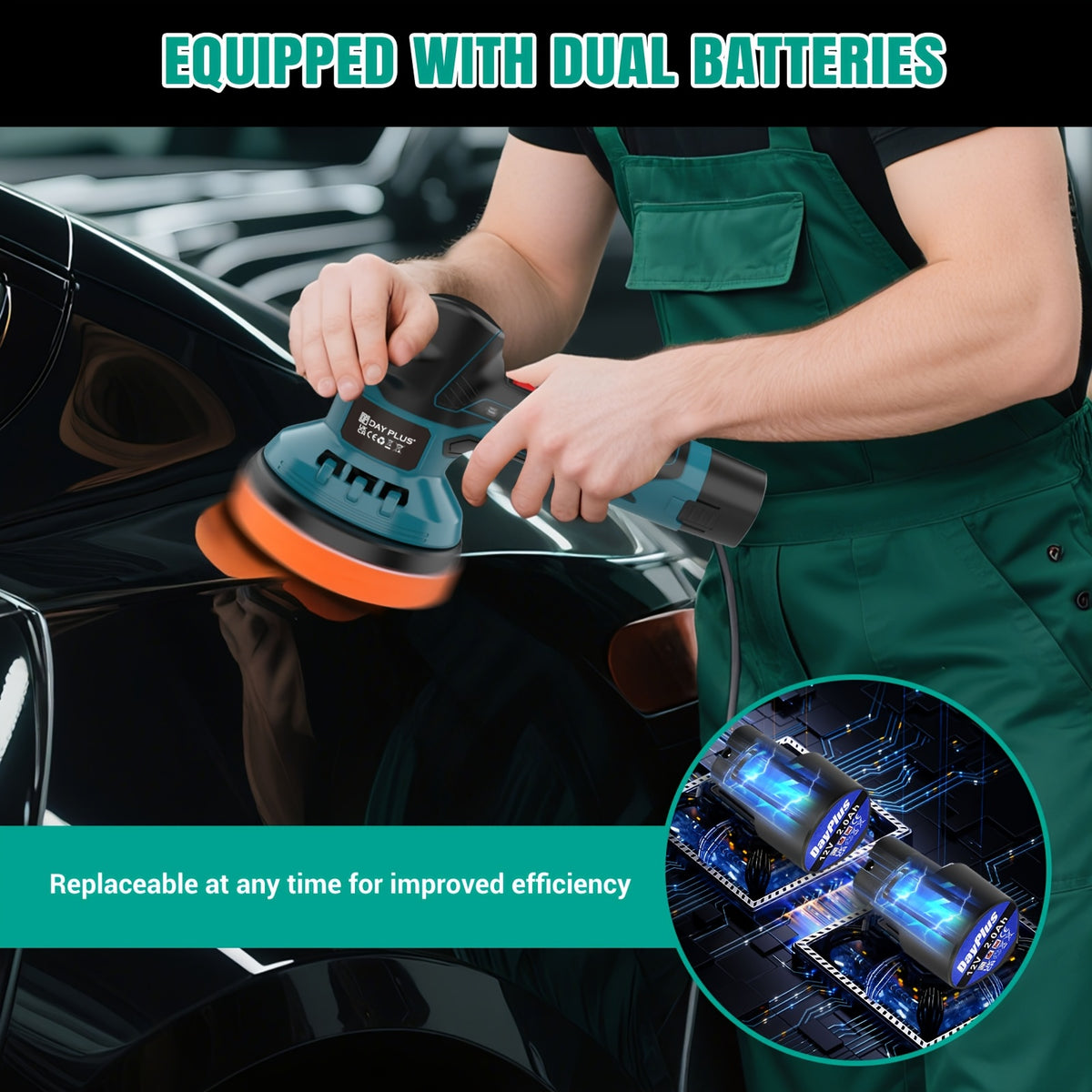 Cordless Car Polisher Buffer Machine with Wood, Battery Powered Kit Variable Speed - product gallery image 3