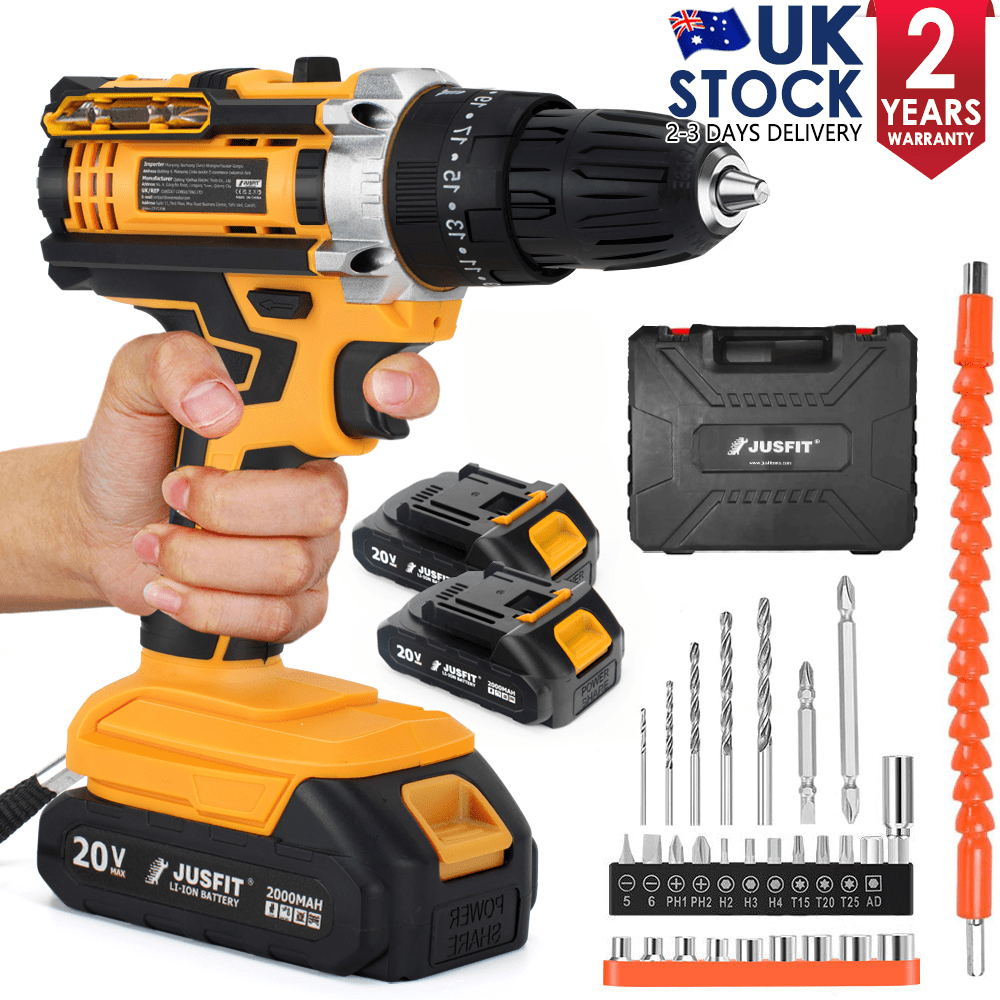 Cordless Drill with Non-Slip, Metal, Combi 3-in-1 Batteries 29-Piece Kit Hammer