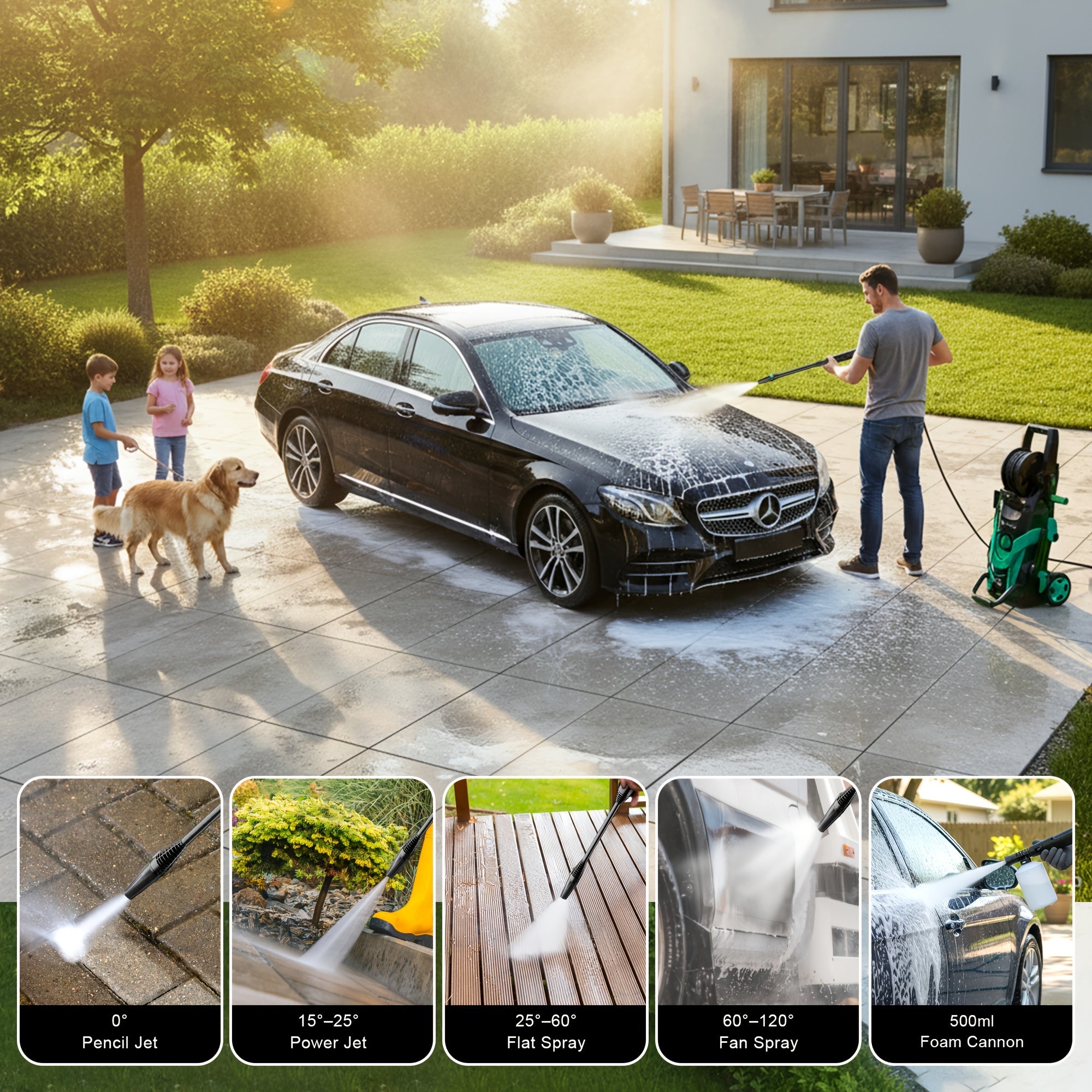Cordless Pressure Washer with Hose Reel Foam Cannon Adjustable Nozzle - product gallery image 2