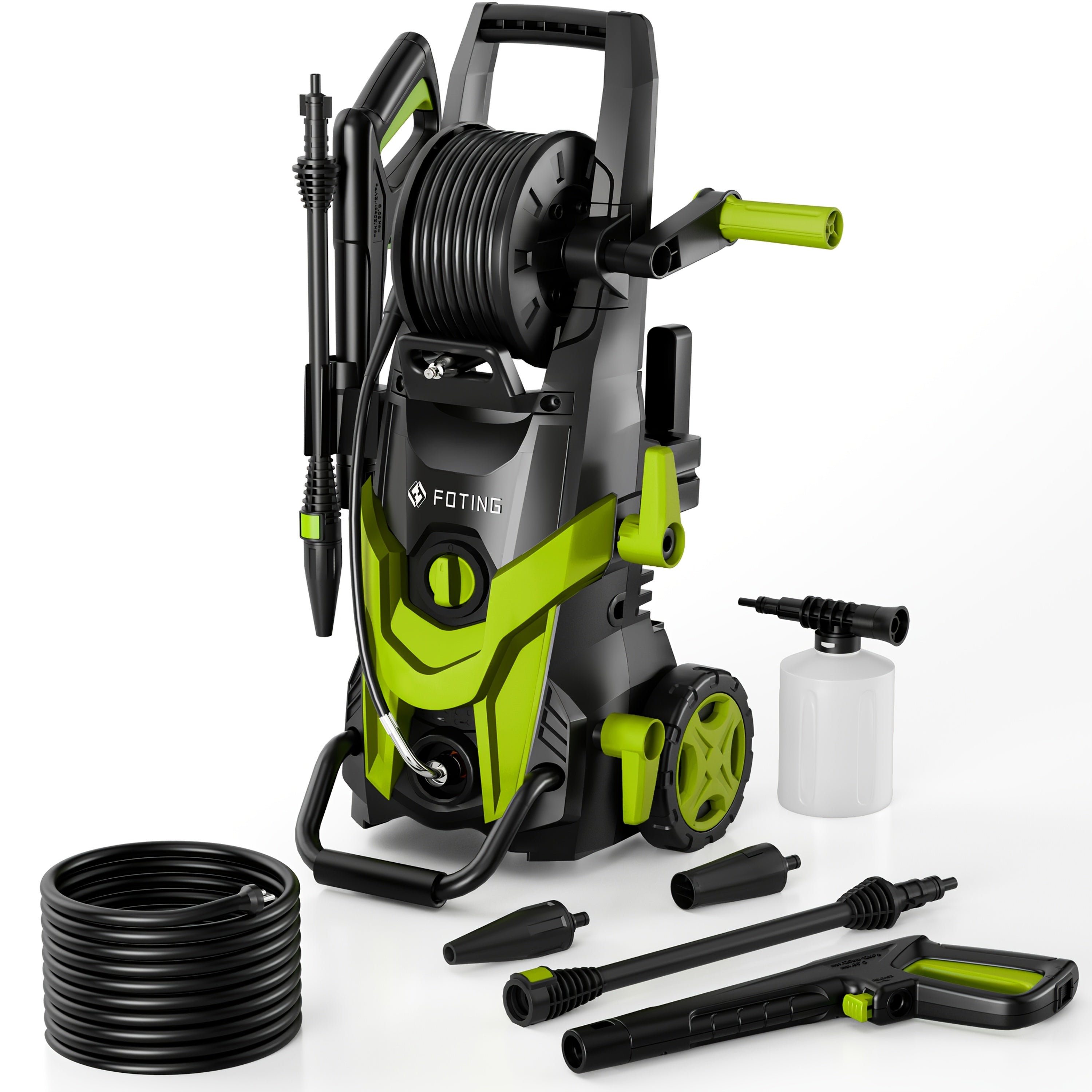 Cordless Pressure Washer with Hose Reel Foam Cannon Adjustable Nozzle - GREEN option