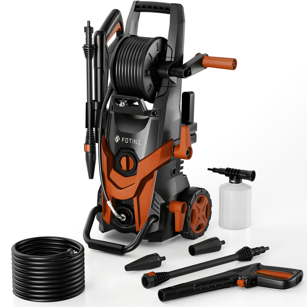 Cordless Pressure Washer with Hose Reel Foam Cannon Adjustable Nozzle - RED option
