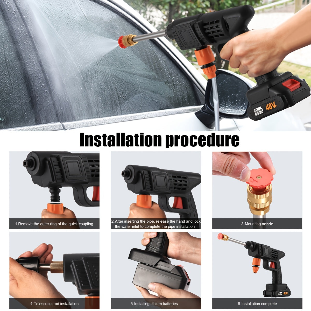 Cordless Pressure Washer with Rechargeable, 5m, 3000PSI 1500W Batteries 5m Hose Portable - product gallery image 7