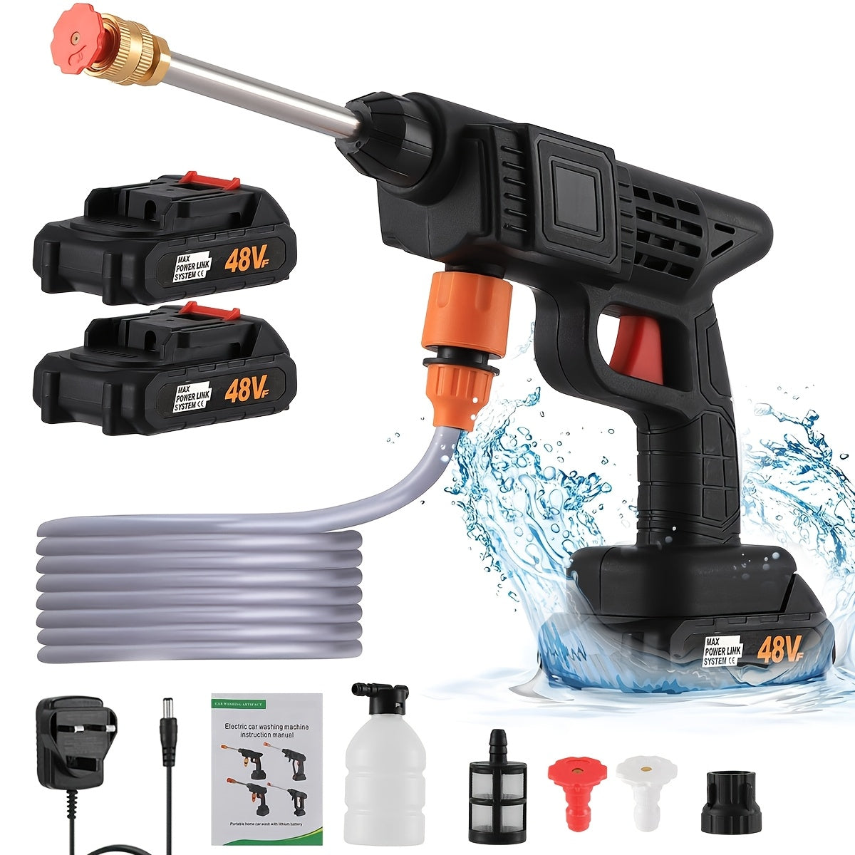 Cordless Pressure Washer with Rechargeable, 5m, 3000PSI 1500W Batteries 5m Hose Portable