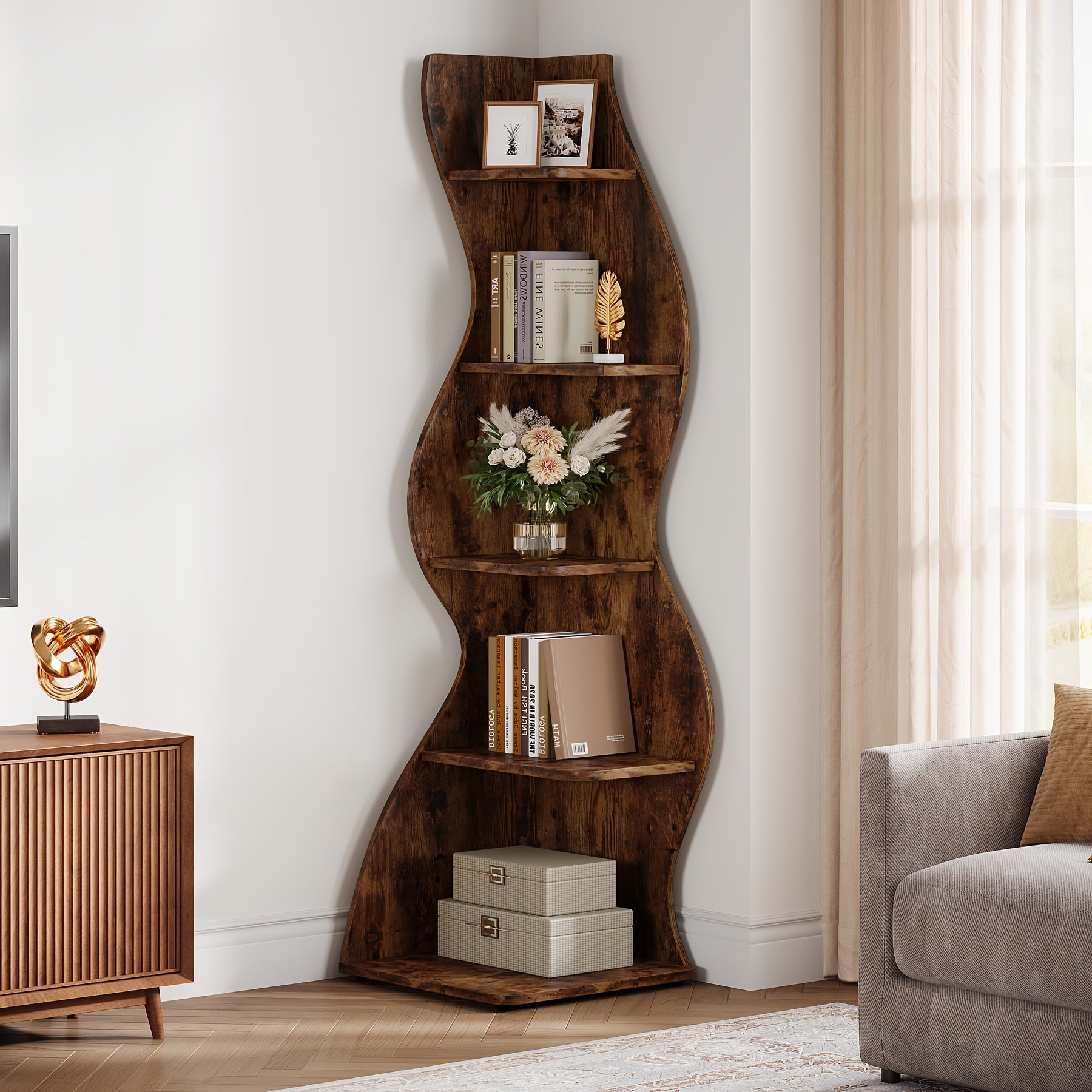 Corner Shelf with Space-Saving, Wall-Mounted for living rooms