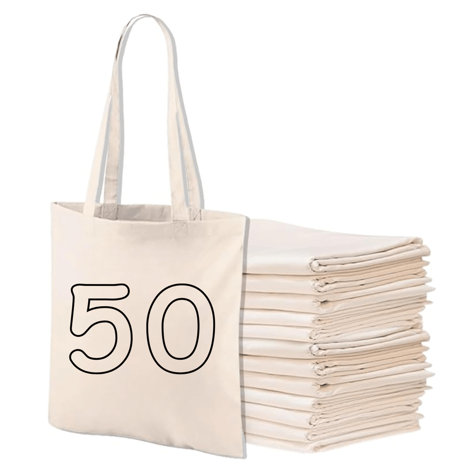 Cotton Tote Bag Multipack with Bags Bulk Canvas, Plain Reusable Shopping - Natural, 50 option