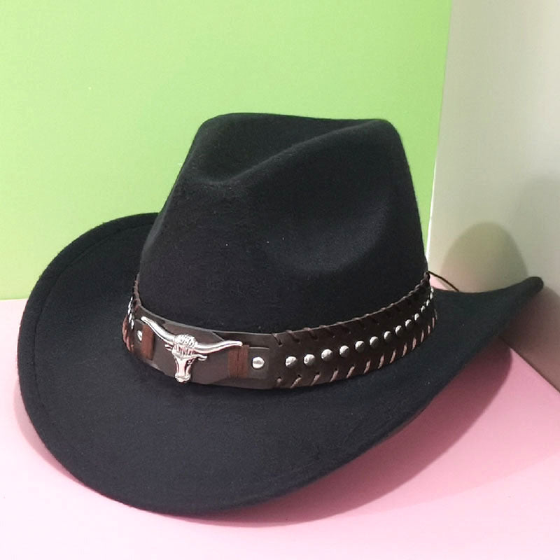 Cowboy Hat with Western Bull-Head Buckle for practical home use - Black option