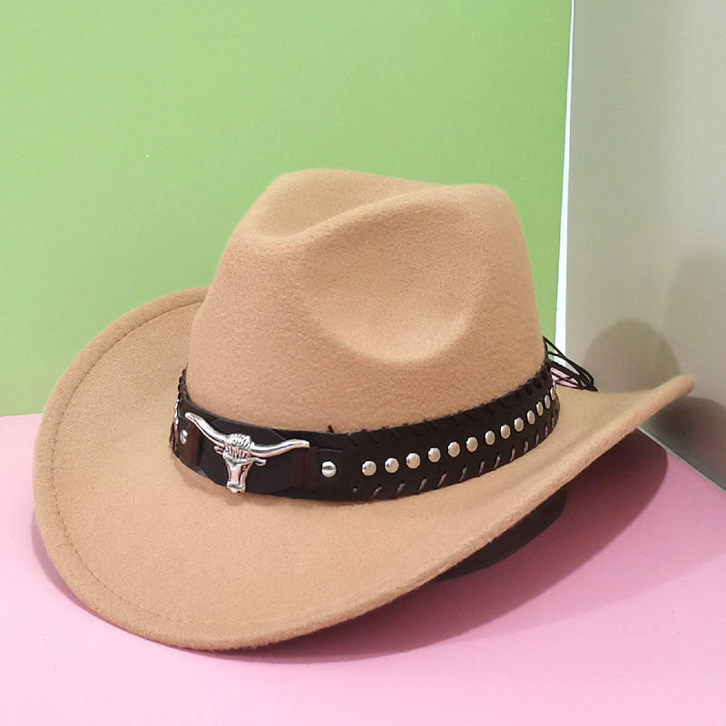 Cowboy Hat with Western Bull-Head Buckle for practical home use - Camel option