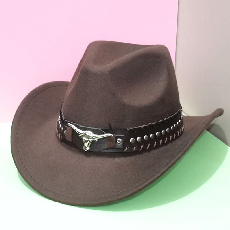 Cowboy Hat with Western Bull-Head Buckle for practical home use - Coffee option