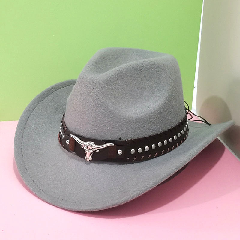 Cowboy Hat with Western Bull-Head Buckle for practical home use - Gray option