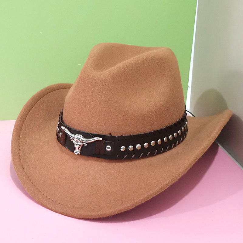 Cowboy Hat with Western Bull-Head Buckle for practical home use - Khaki option