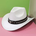Cowboy Hat with Western Bull-Head Buckle for practical home use - White option