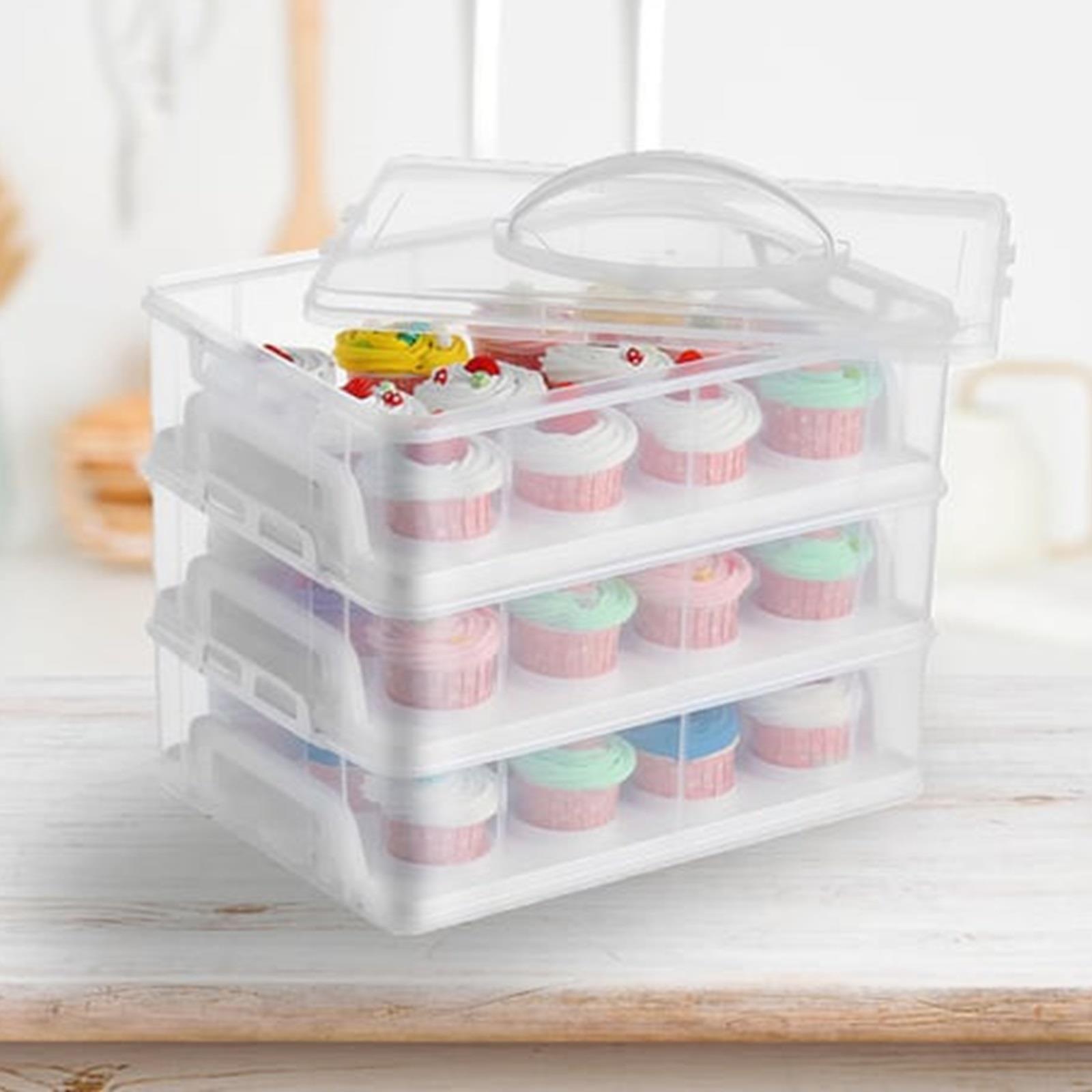 Cupcake Carrier with 3 Tier Stackable Box Holds Cupcakes Muffin - product gallery image 2