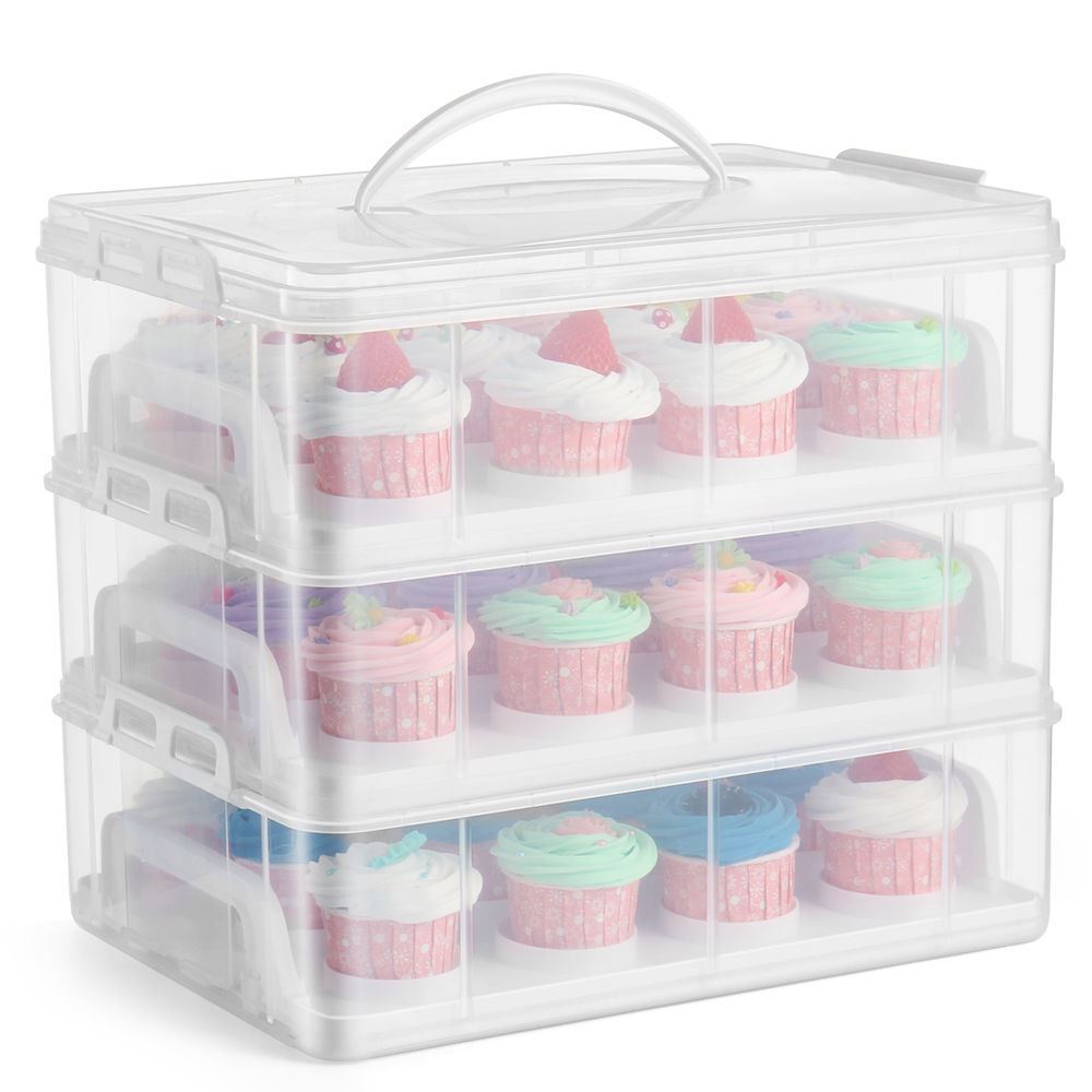 Cupcake Carrier with 3 Tier Stackable Box Holds Cupcakes Muffin - product gallery image 3