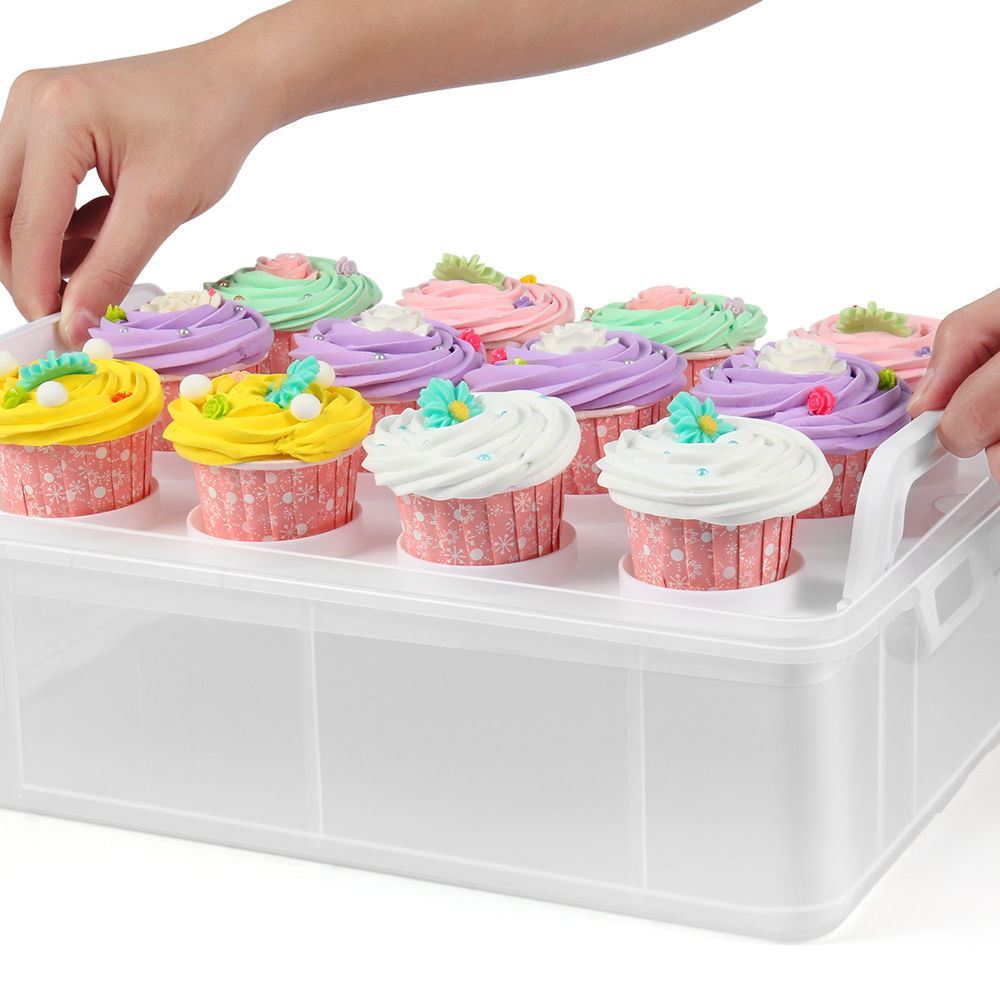 Cupcake Carrier with 3 Tier Stackable Box Holds Cupcakes Muffin - product gallery image 4