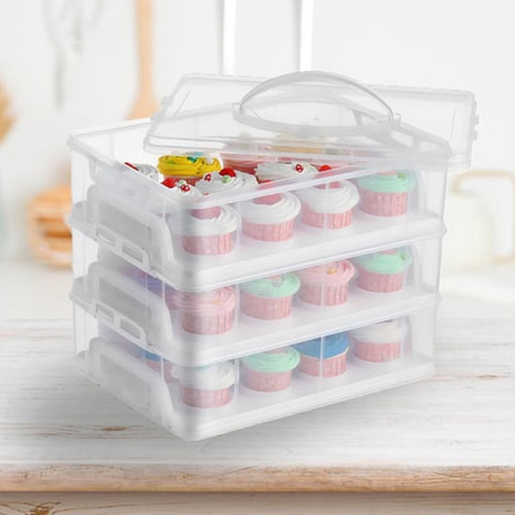 Cupcake Carrier with 3 Tier Stackable Box Holds Cupcakes Muffin - product gallery image 9