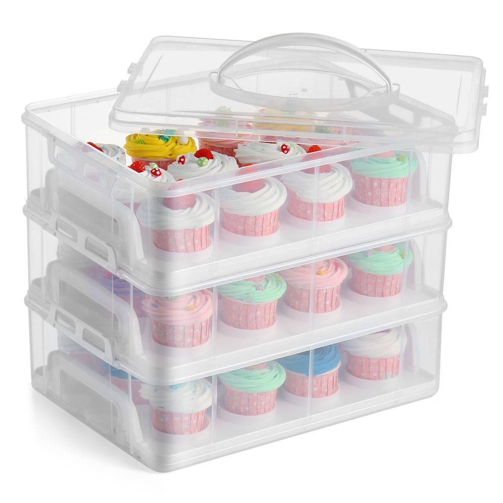 Cupcake Carrier with 3 Tier Stackable Box Holds Cupcakes Muffin