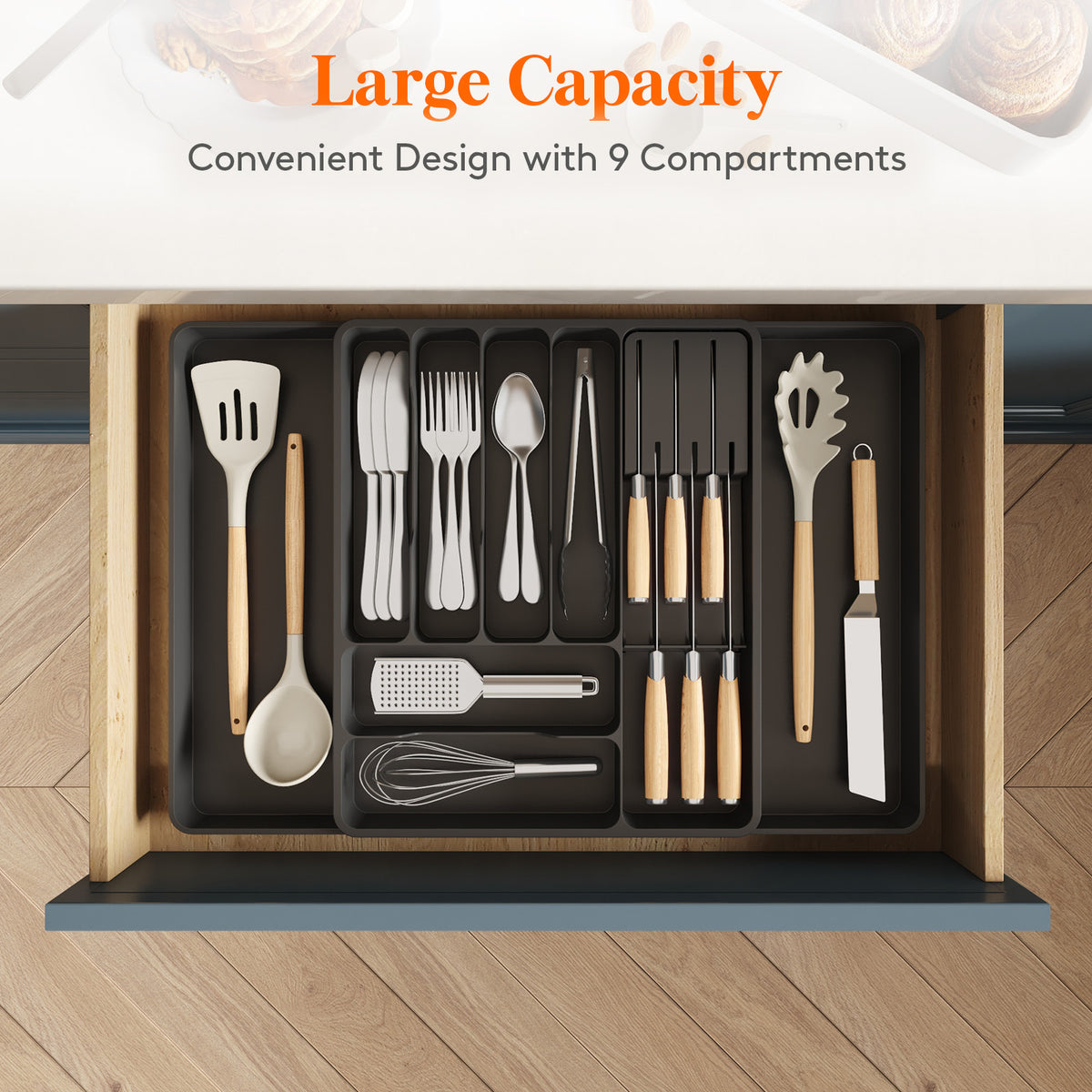 Cutlery Drawer Organiser with Dishwasher-Safe, Pull-Out, 60cm - product gallery image 5