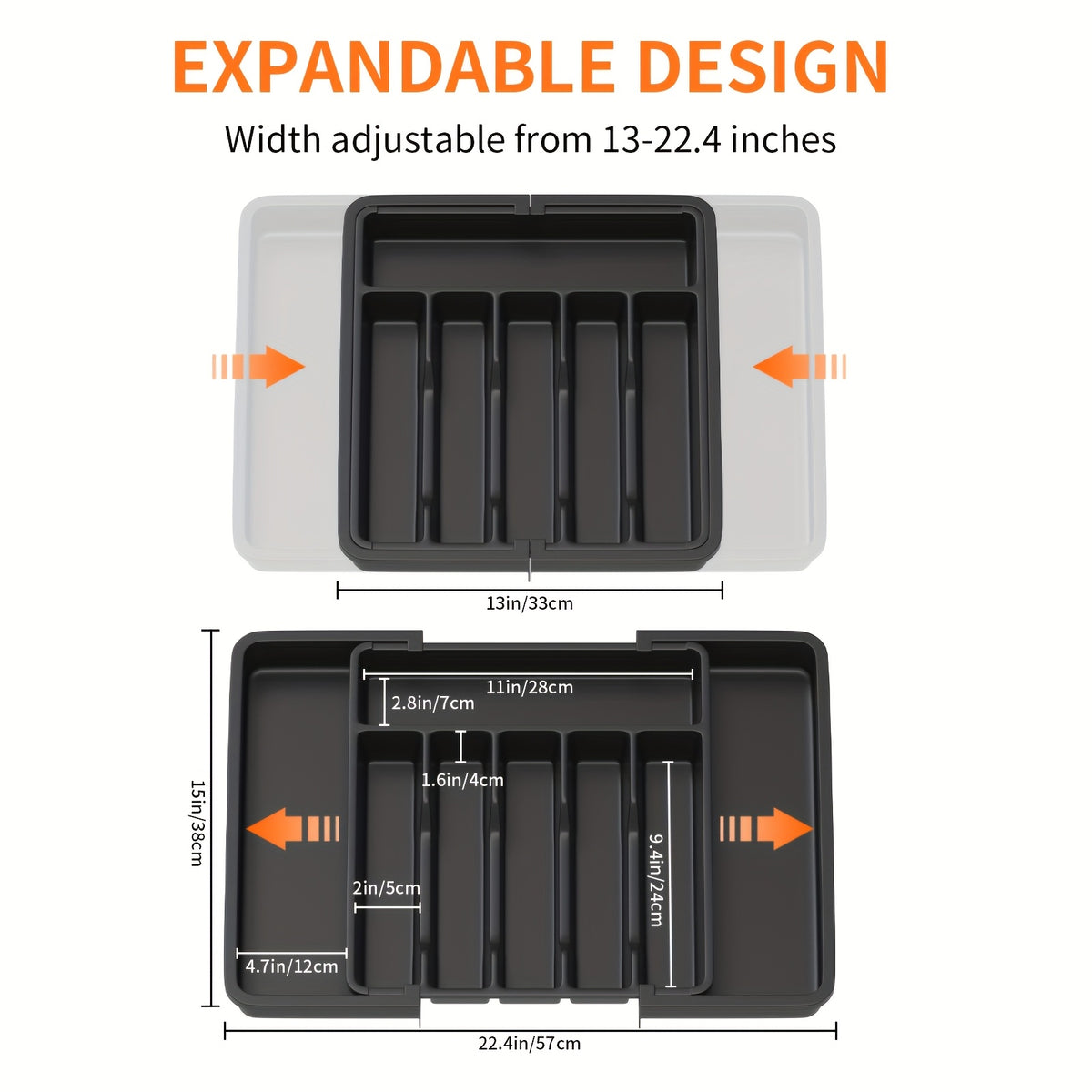 Cutlery Organiser with Waterproof, 43 Cm, 5 Cm, Wood, Cutlery Tray-Black - Cutlery Tray-Black option