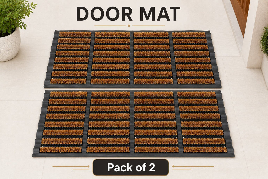 Coir Door Mat Non-Slip Rubber Backed Super Absorbent – Machine Washable Outdoor Doormat for Rain Mud & Dirt, Front Door Porch Patio Entrance, Pack of 1 or 2, UK Stock