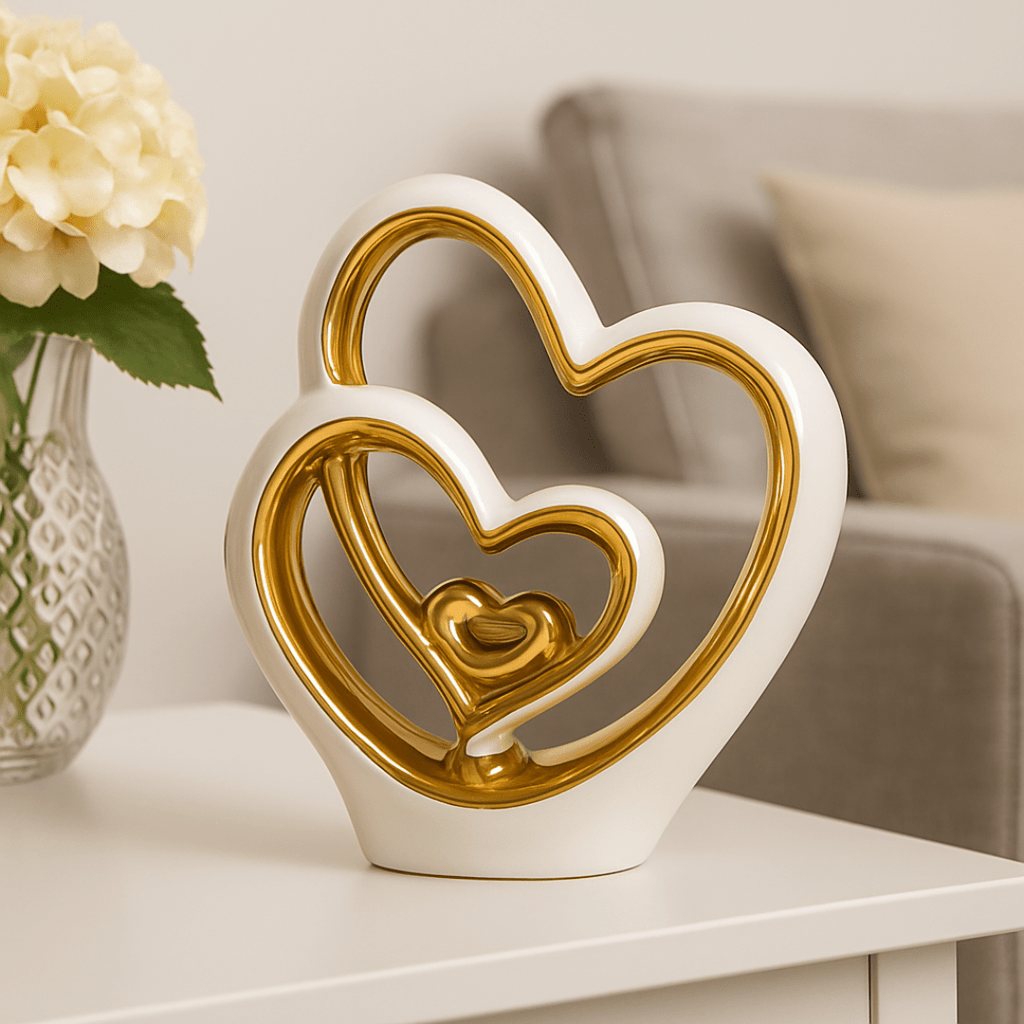 Gold Ceramic Heart Ornament - 25.5cm Sculpture