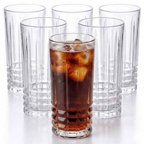 Set of 6 Diamond Pattern Highball Glasses - 280ml (11.8oz) Crystal Clear Drinking Glasses, Elegant Geometric Glassware for Cocktails, Water & Juice, Vintage Style Barware Set