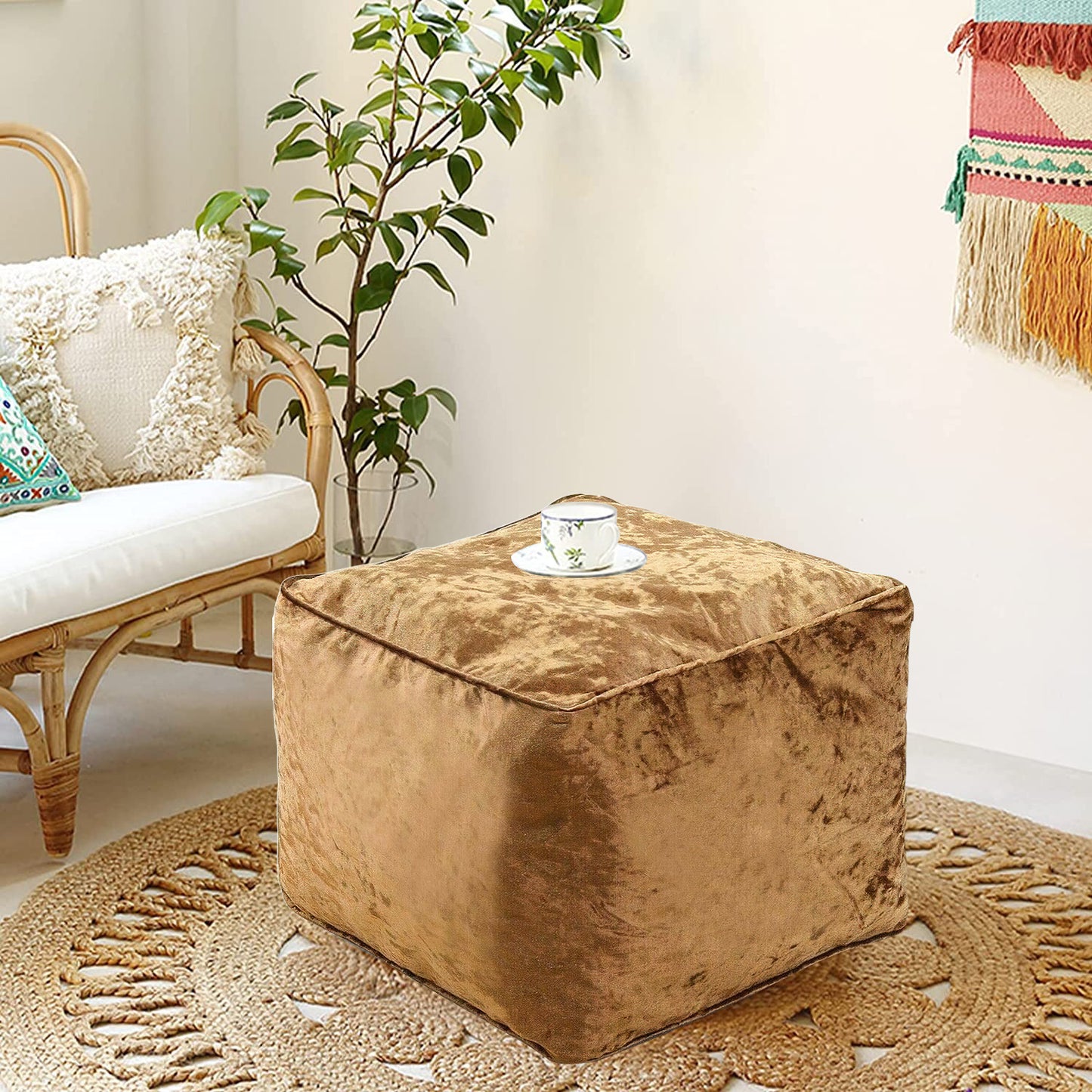 Fully Filled Velvet Bean Bag Footstool – Cube Pouffe Seat, 40×40×30cm, Soft Crush Velvet, Square Shape, Ideal as Foot Rest or Extra Seating