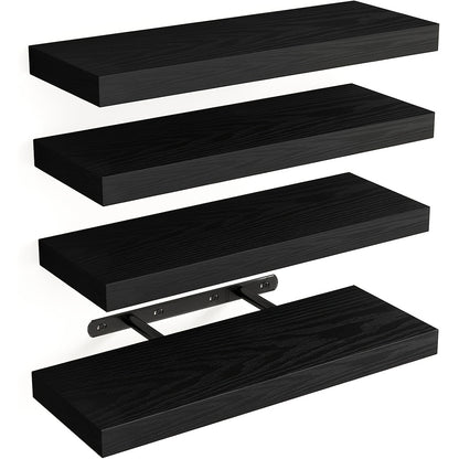 4pcs Wall Shelves, Each Can Bear 10kg Suspended Hanging Shelf, Natural Solid Wood, Load-bearing, Space-saving, Easy to Install, Floating Shelves, Multi-functional Decorative Storage for Living Room, Kitchen, Bathroom, Bedroom, Floating Shelves