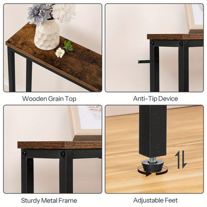 Rustic Brown And Black, 160 Cm Narrow Console Table, Behind Sofa Couch Table with Charging Station, Long Hallway Table, Slim Console Table for Hallway, Entryway, Living Room