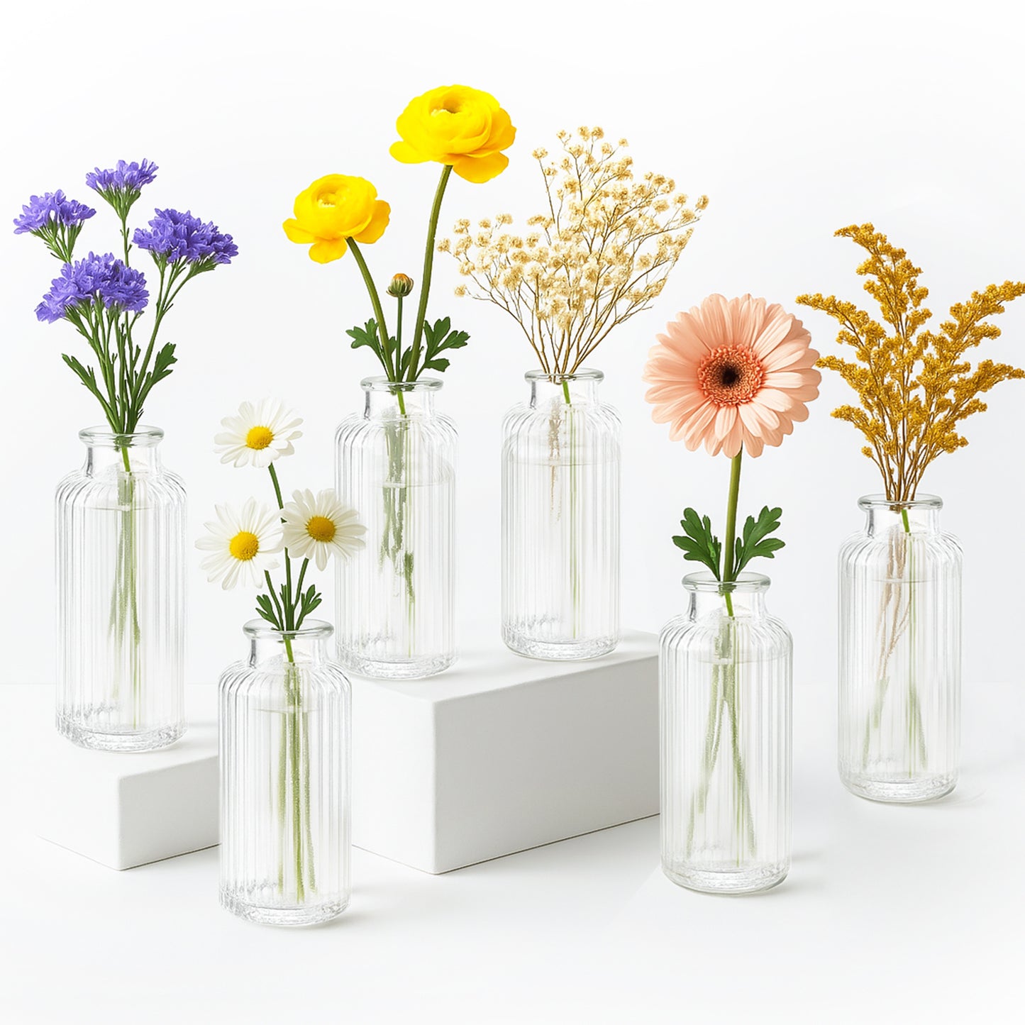 clear glass bud vase set — product view 1