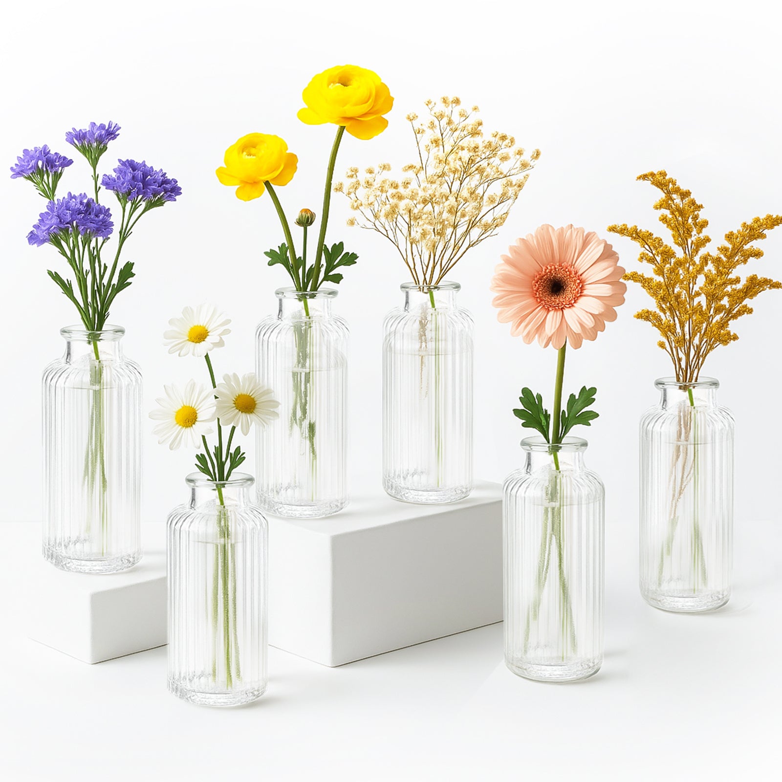 clear glass bud vase set — product view 1