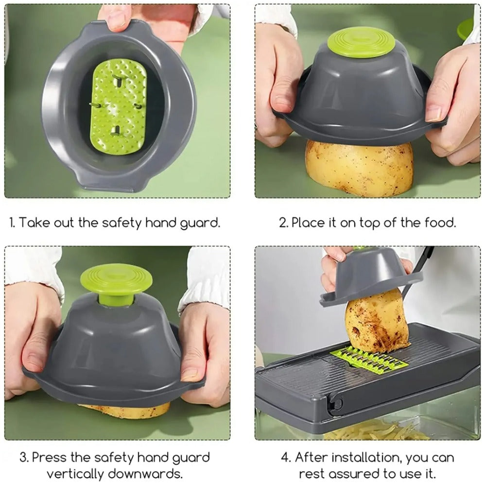 15-in-1 Fruit & Vegetable Grater Set - Kitchen Multi-Tool with 8 Interchangeable Blades (Gray Green) - Includes Dicer/Shredder/Slicer Functions