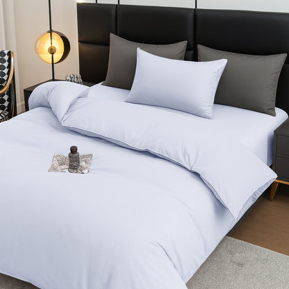 4pcs Brushed Solid Color Duvet Cover Set, Ultra-Soft & Breathable Microfiber, Includes 1pc Duvet Cover, 2pcs Pillowcases, 1pc Fitted Sheet, Single, Double, King, Super King Sizes