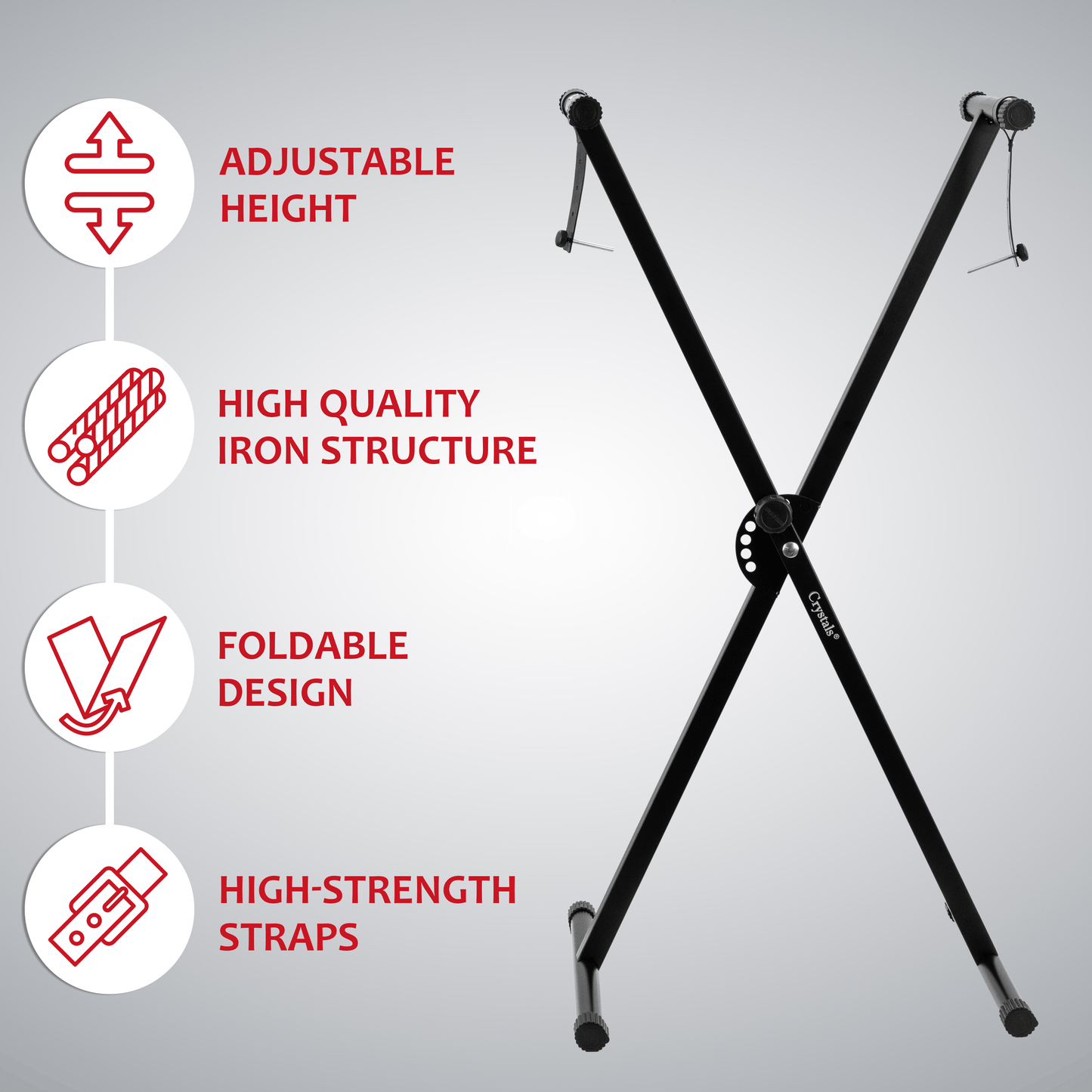 X-Frame Keyboard Stand - Height Adjustable Single/Double Braced for Keyboards, Synthesisers and Digital Pianos - Black
