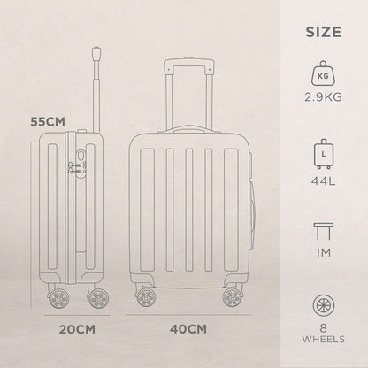 AVIO 55cm Cabin Suitcase – Compact Hard Shell Carry-On with 360° Spinner Wheels, Telescopic Handle & 3-Digit Lock – Lightweight Travel Luggage