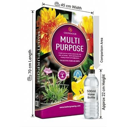 Growmoor Multi-Purpose Compost Soil 60L, Nutrient-Rich Gardening Solution For Flowers, Vegetables, And Ornamental Plants