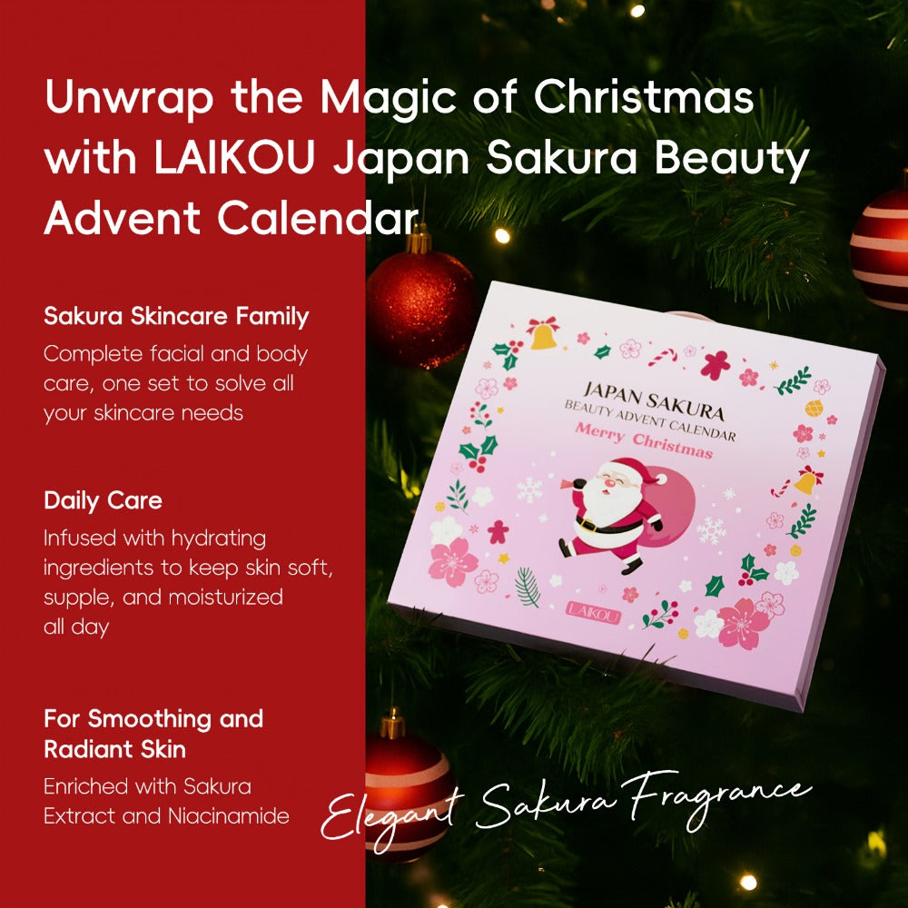 Sakura 24 Days of Beauty Advent Calendar 2026 – Radiance Skincare & Bath Body Gift Set for Women, Face Cream, Lip Balm, Foot Cream, Body Wash & Serum, Christmas Gift for Her