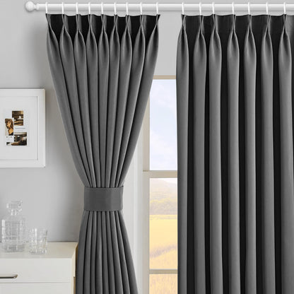 2pcs Premium Blackout Pencil Pleat Curtains – Heavy Duty Thermal Insulated Window Drapes with Matching Ties, Noise Reducing, Energy Saving & UV Blocking, Perfect for Bedroom & Living Room