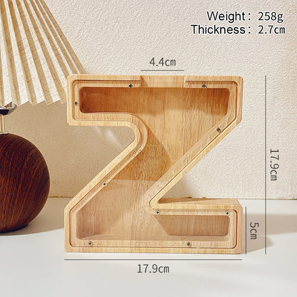 1 unique 18cm*18cm wooden letter jar - 26 creative A-Z letter storage containers, transparent design, birthday gift idea, home decoration, best friend gift, and functional holiday present.