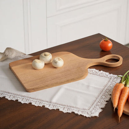 Set of 2 Acacia Wood Slicing Boards - Safety Cheese Charcuterie Board, Durable Kitchen Cutting Boards Fruit Board Serving Board for Food Preparation, Curved Edges & Hanging Holes, Food Safe Wood Material, Perfect for Couples And Home Chefs