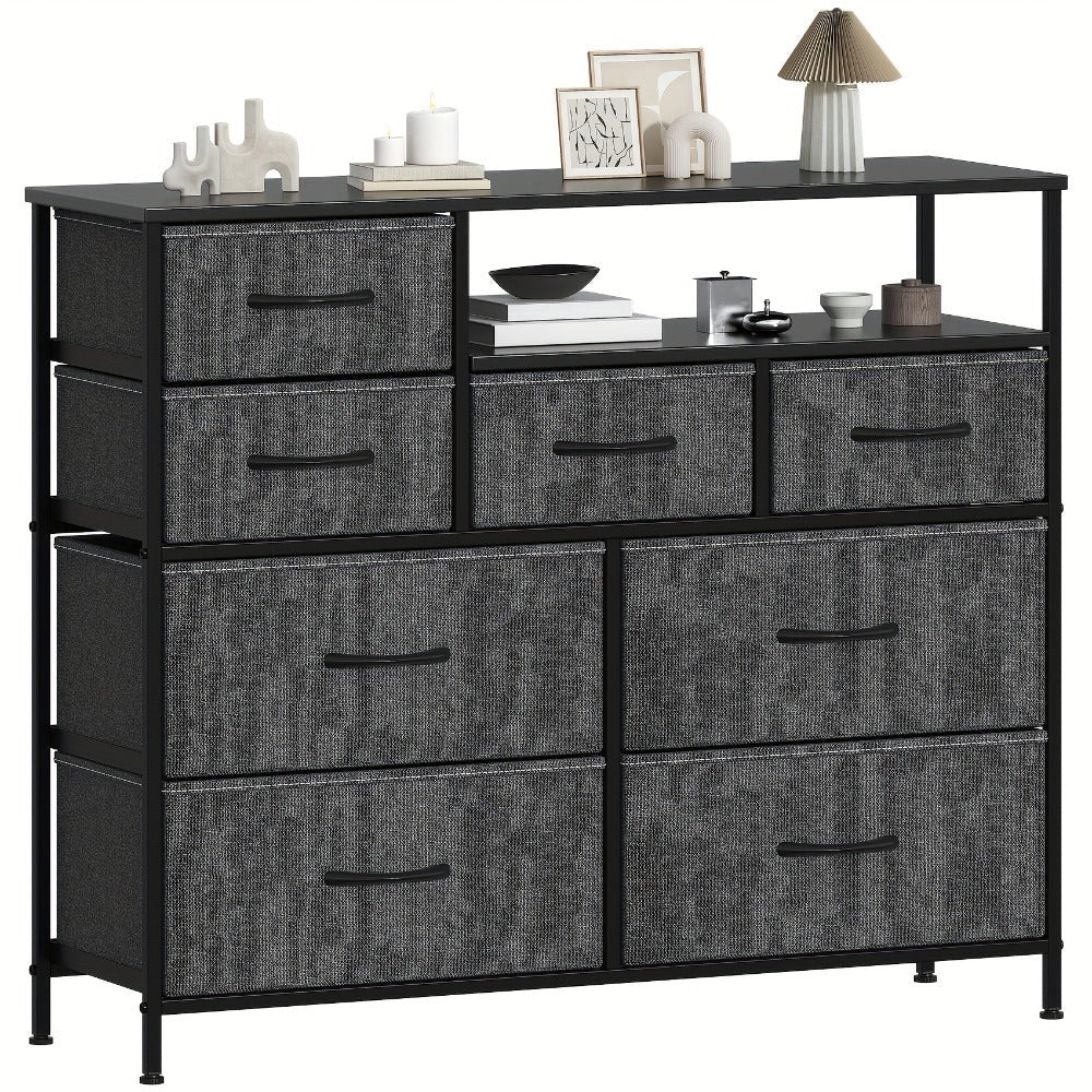 8 Drawer Chest of Drawers with Fabric Fronts & Wooden Top – Large Storage Dresser Organiser Unit for Bedroom & Living Room